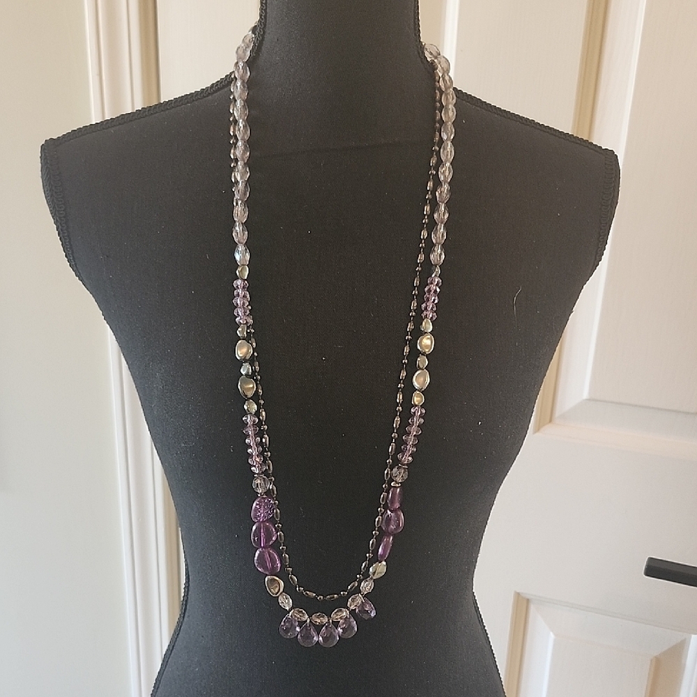 Chico's Purple Layered Beaded Necklace